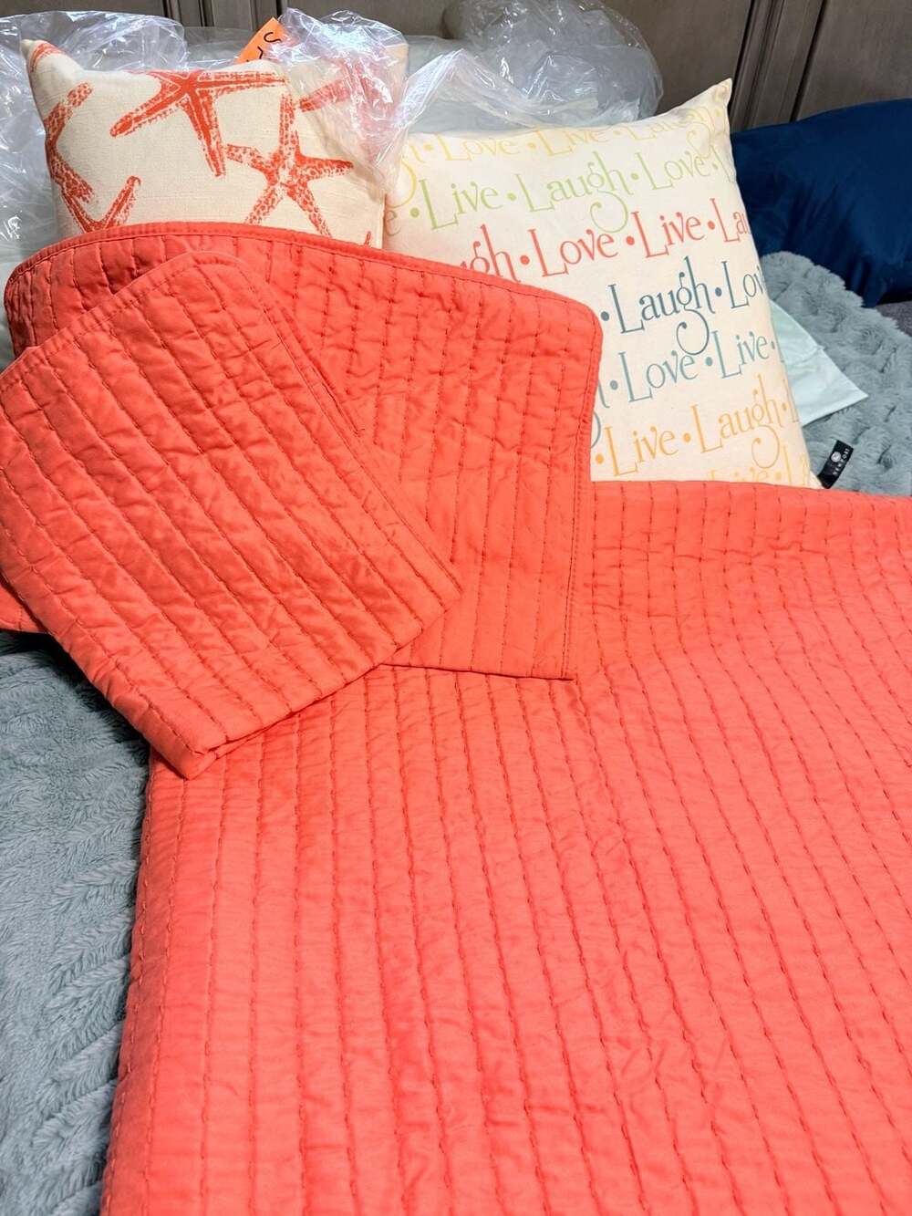Queen/King 5pc Orange Quilted Blanket Bedding Set